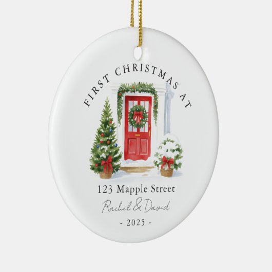 Eerste kerst op nieuw adres Red Door Keramisch Ornament (Rechts)