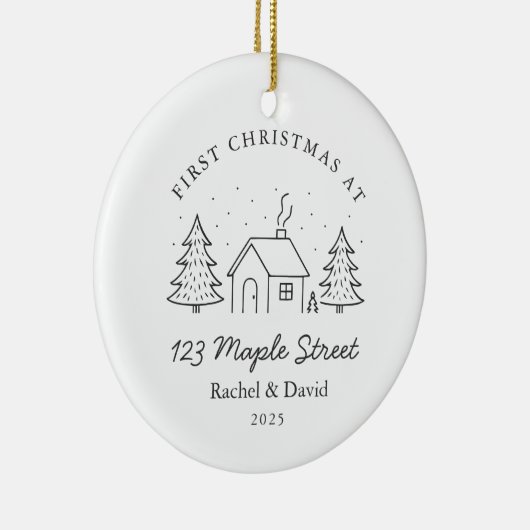 Eerste kerst op ons nieuwe adres - Minimal House Keramisch Ornament (Rechts)