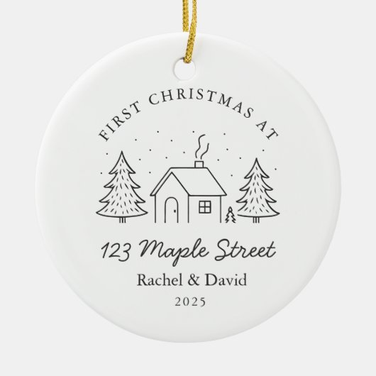 Eerste kerst op ons nieuwe adres - Minimal House Keramisch Ornament (Voorkant)