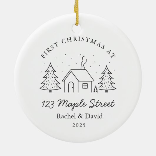 Eerste kerst op ons nieuwe adres - Minimal House Keramisch Ornament (Achterkant)