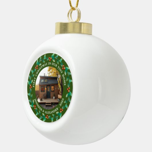 Eerste kerst op onze Tiny Home foto Keramische Bal Ornament (Rechts)