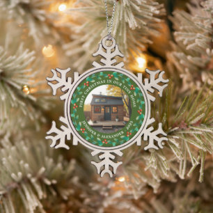Eerste kerst op onze Tiny Home foto Tin Sneeuwvlok Ornament