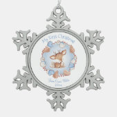 Eerste Kerst Ornament Baby Boy Blauw Beige (Voorkant)