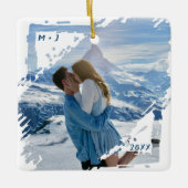 Eerste kerst paar Keepsake Verloving foto Keramisch Ornament (Voorkant)