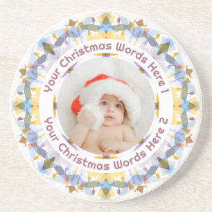 Eerste kerst paarse gele familie foto cadeau zandsteen onderzetter