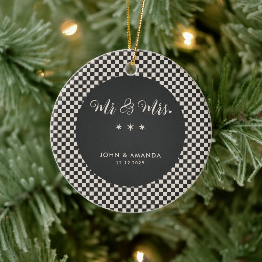 Eerste kerst Pas getrouwd Retro meneer en mevrouw  Keramisch Ornament (Boom)