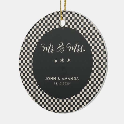 Eerste kerst Pas getrouwd Retro meneer en mevrouw Keramisch Ornament (Links)