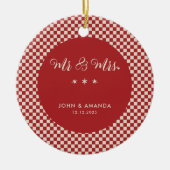 Eerste kerst Pas getrouwd Retro meneer en mevrouw  Keramisch Ornament (Voorkant)