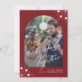 Eerste kerst pasgetrouwden boog foto sneeuwvlokken feestdagenkaart (Voorkant)