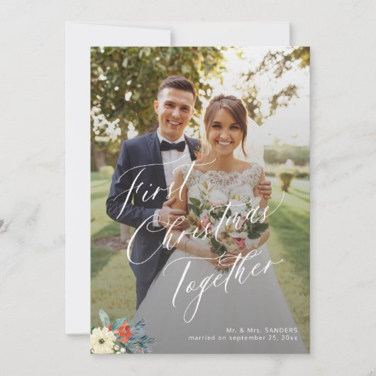Eerste kerst pasgetrouwden multi foto bruiloft feestdagenkaart (Voorkant)