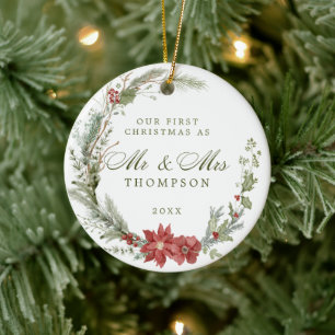 Eerste Kerst Passen getrouwd Klassieke Krans Keramisch Ornament