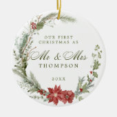 Eerste Kerst Passen getrouwd Klassieke Krans Keramisch Ornament (Voorkant)