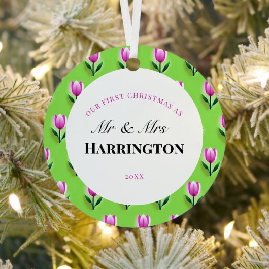 Eerste Kerst Passen getrouwd Metal Circle Ornament (Insitu)