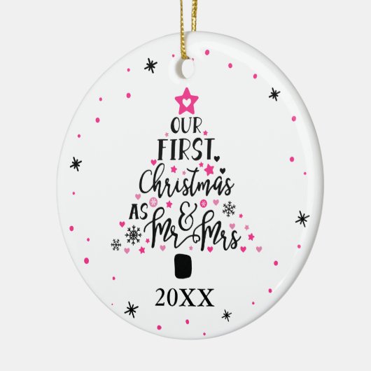 Eerste Kerst Passen getrouwd Typografie Script Keramisch Ornament (Links)