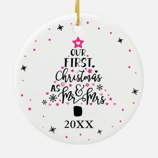 Eerste Kerst Passen getrouwd Typografie Script Keramisch Ornament (Achterkant)