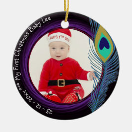 Eerste kerst pauw ornament met foto naam baby