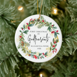 Eerste kerst peetouders keramisch ornament