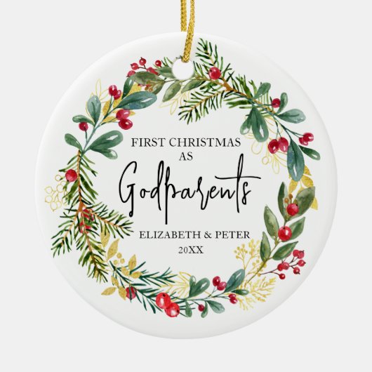 Eerste kerst peetouders keramisch ornament (Voorkant)
