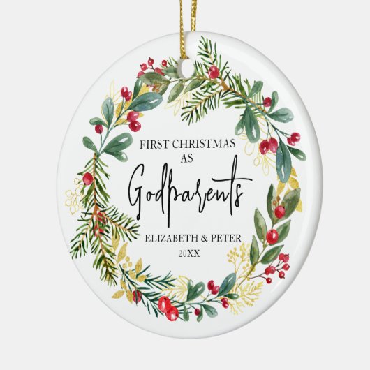 Eerste kerst peetouders keramisch ornament (Links)