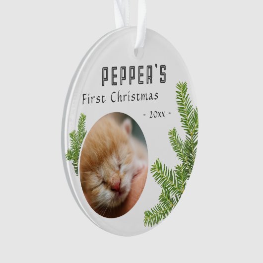 Eerste kerst Pine Kitten Cat 2 Foto Keepsake Ornament (voorkant)