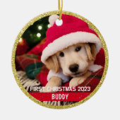 Eerste kerst Puppy Dog Keepsake Foto Ornament (Voorkant)