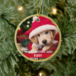 Eerste kerst Puppy Hond Aandenken Foto Ornament