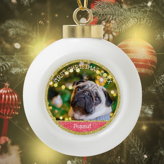 Eerste kerst Puppy Hond Keramische Bal Ornament