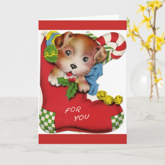 Eerste kerst puppy kaart (Gele Bloem)