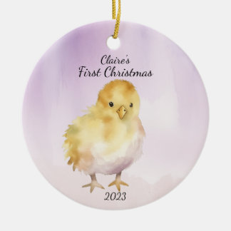 Eerste kerst roze Baby chick gepersonaliseerd Keramisch Ornament
