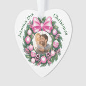 Eerste kerst roze krans ornament (voorkant)