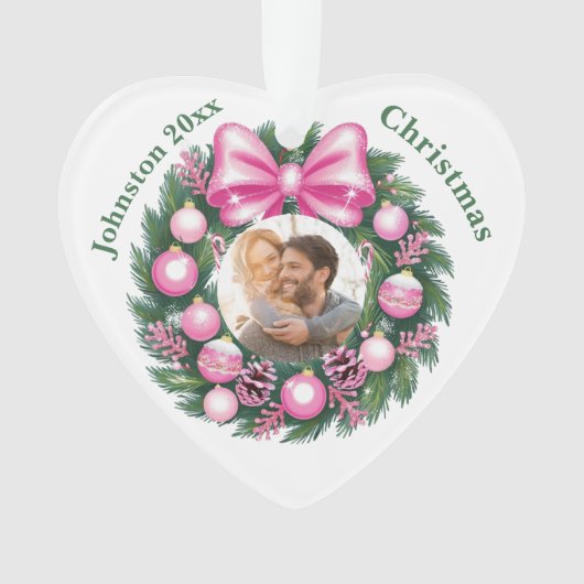 Eerste kerst roze krans ornament (voorkant)