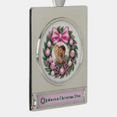 Eerste kerst roze krans verzilverd banner ornament (Rechts)