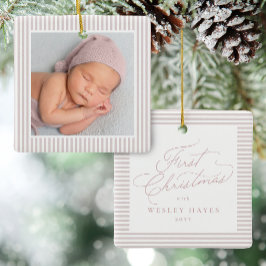 Eerste kerst roze seersucker lijstje leuke foto keramisch ornament