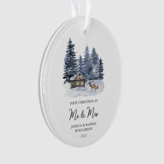 Eerste kerst Rustic Woodlands Waterverf Foto Ornament (voorkant)