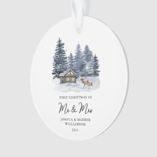 Eerste kerst Rustic Woodlands Waterverf Foto Ornament (voorkant)