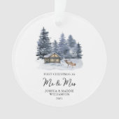 Eerste kerst Rustic Woodlands Waterverf Foto Ornament (voorkant)