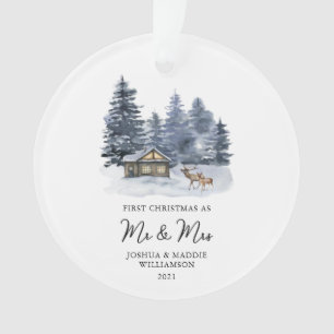 Eerste kerst Rustic Woodlands Waterverf Foto Ornament