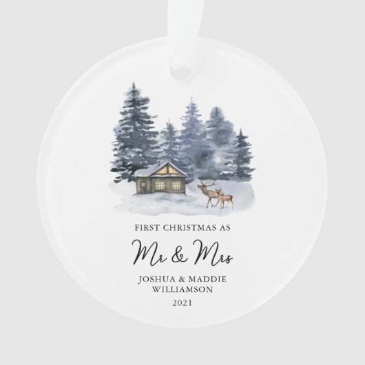 Eerste kerst Rustic Woodlands Waterverf Foto Ornament (voorkant)