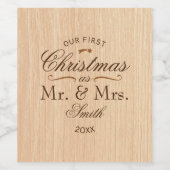 Eerste kerst rustiek wijn etiket (Enkel label)