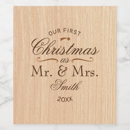 Eerste kerst rustiek wijn etiket (Enkel label)