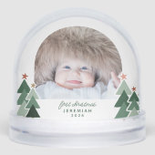 Eerste kerst rustieke bomen 2 foto's sneeuwbol (Voorkant)