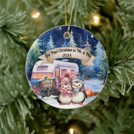 Eerste Kerst RV Camping Paar Pas getrouwd Keramisch Ornament (Boom)