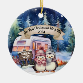 Eerste Kerst RV Camping Paar Pas getrouwd Keramisch Ornament