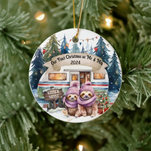 Eerste Kerst RV Camping Paar Pas getrouwd Keramisch Ornament (Boom)