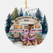 Eerste Kerst RV Camping Paar Pas getrouwd Keramisch Ornament (Achterkant)