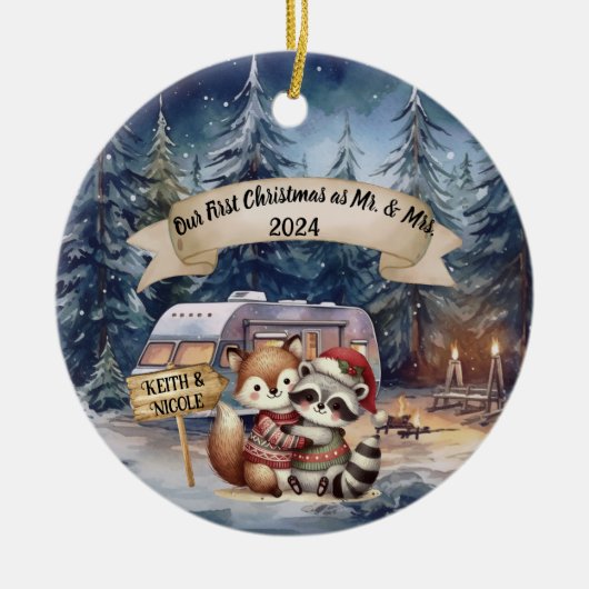 Eerste kerst RV paar Pas getrouwd Ornament (Voorkant)