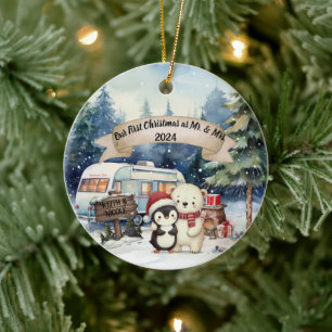 Eerste kerst RV paar Pas getrouwd Ornament