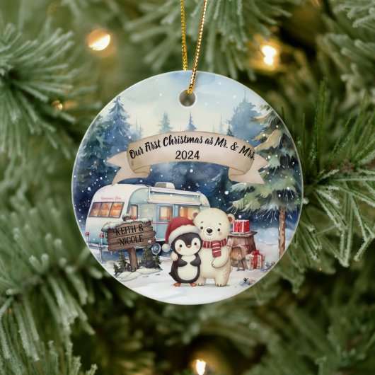 Eerste kerst RV paar Pas getrouwd Ornament (Boom)