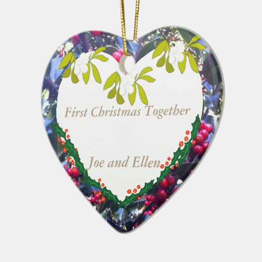 Eerste kerst samen aandenken keramisch ornament (Links)