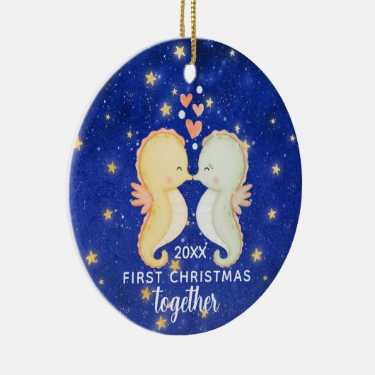 Eerste kerst samen aangepaste zeepaardpaar keramisch ornament (Rechts)